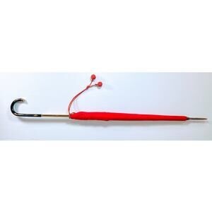 Vintage Silk? Parasol Umbrella w Ornate Inlaid Black & Gold Handle